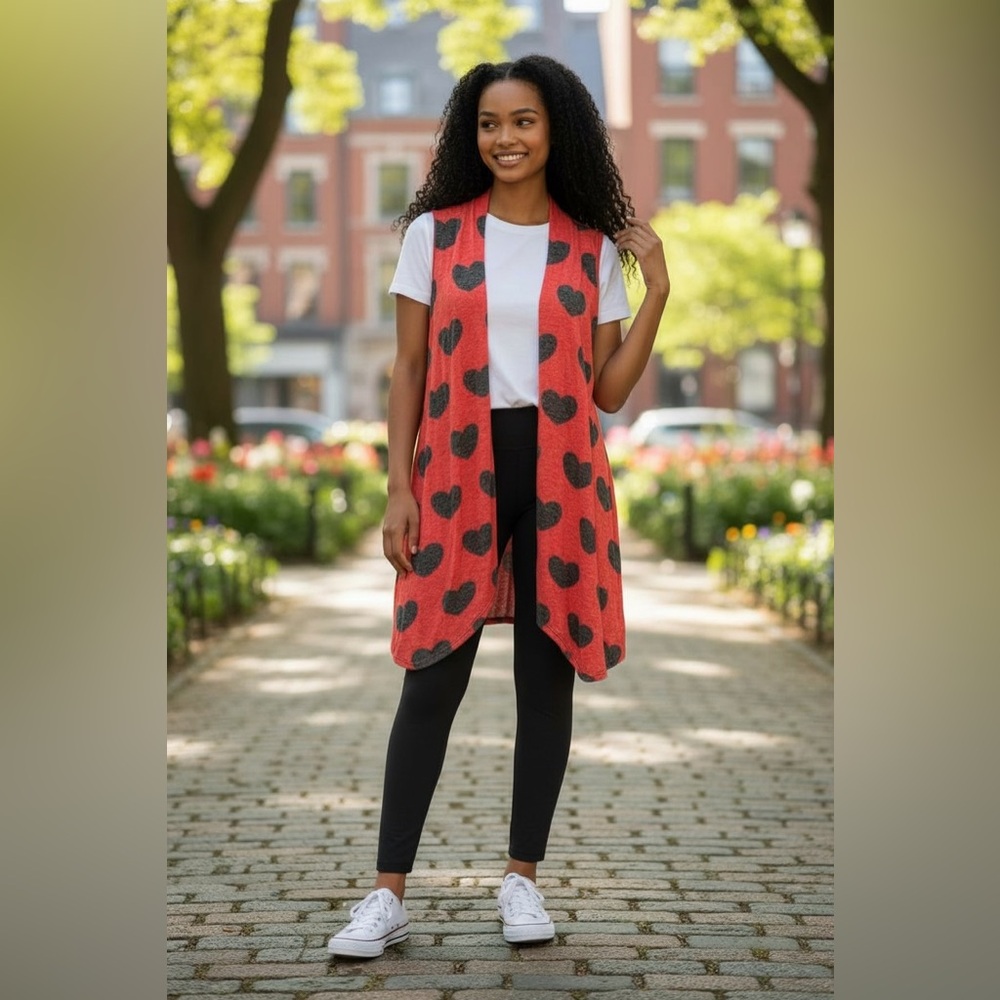 ❤️🖤 Red Knit Vest with Hearts NWOT